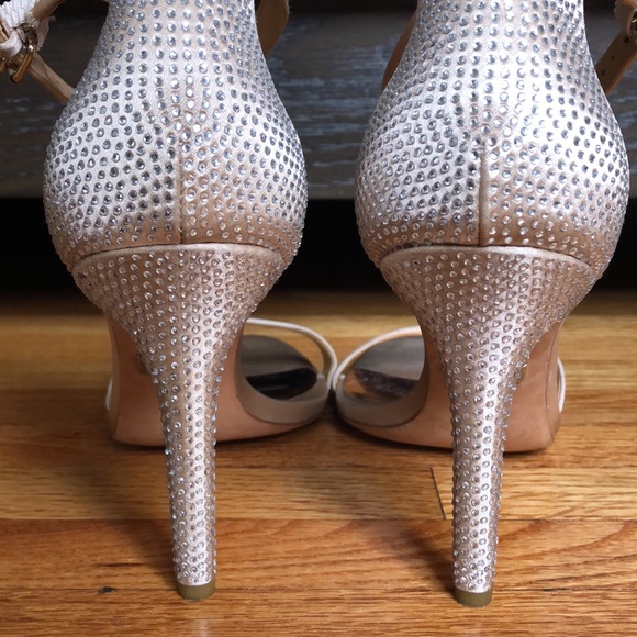 Badgley Mischka Embellished Satin Strap Heels Light Blush Size 9 - Picture 9 of 10